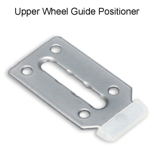 Upper wheel guide pulley fitting with gray metal bracket and orange roller wheel