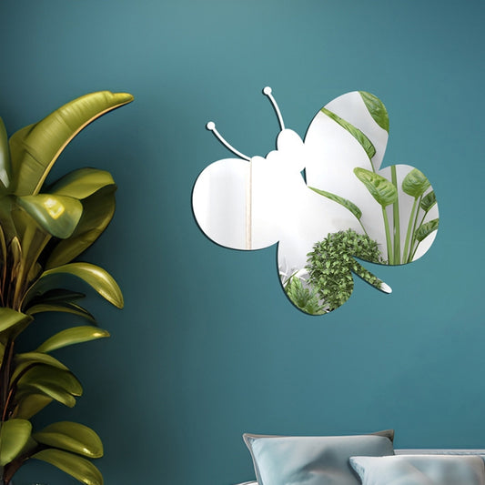 Silver mirror butterfly wall stickers, three-piece set with green leaf print