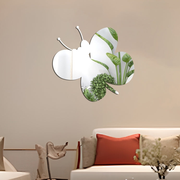 Silver mirror butterfly wall stickers, three-piece set with green botanical accents