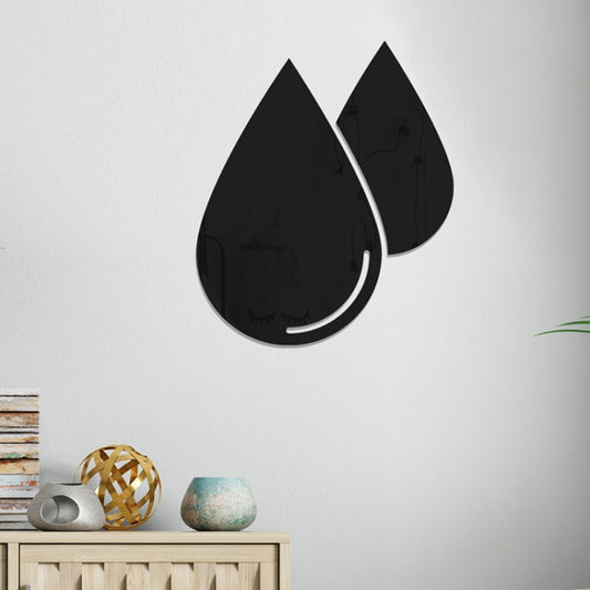 Set of 2 acrylic water-drop mirror wall stickers, black-tone reflective finish