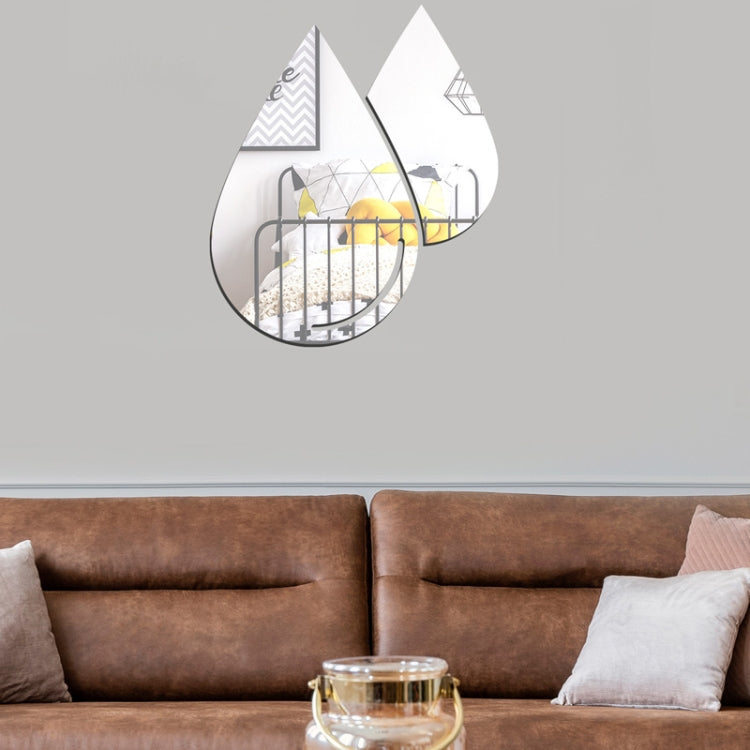 Set of 2 acrylic water-drop mirror wall stickers, glossy silver reflective drops