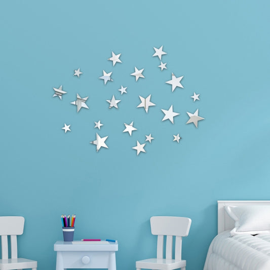 Silver star mirror wall stickers, 20-piece set for decorative wall accents