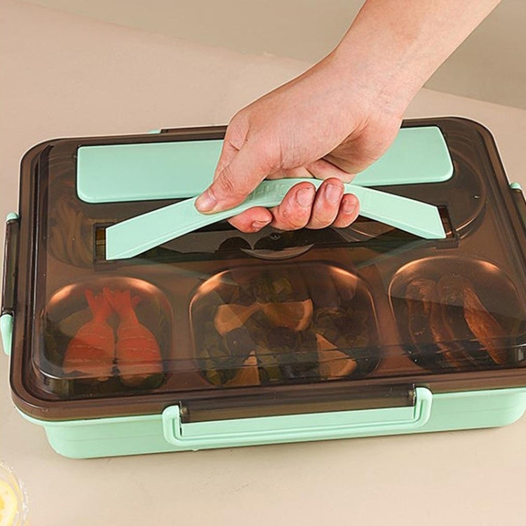 Mint green insulated bento lunch box with divided compartments and open lid