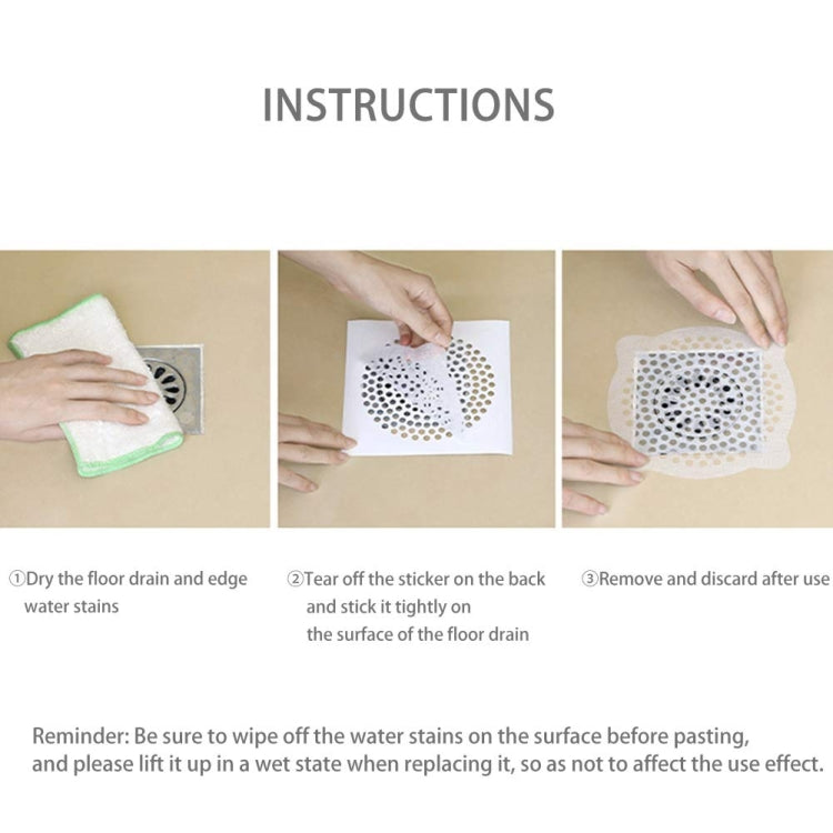Set of disposable non-woven drain filter stickers shown during installation