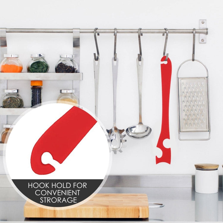 Red hanging silicone oven rack tool for wall storage