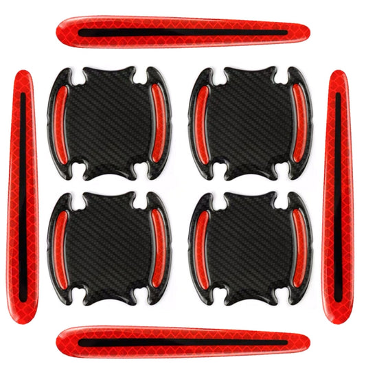 Car reflective safety sticker set with red accents and black carbon fiber pads (4)