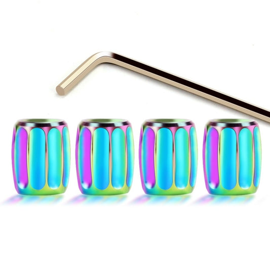 Colorful metal anti-theft tire valve caps set of 4, rainbow anodized finish