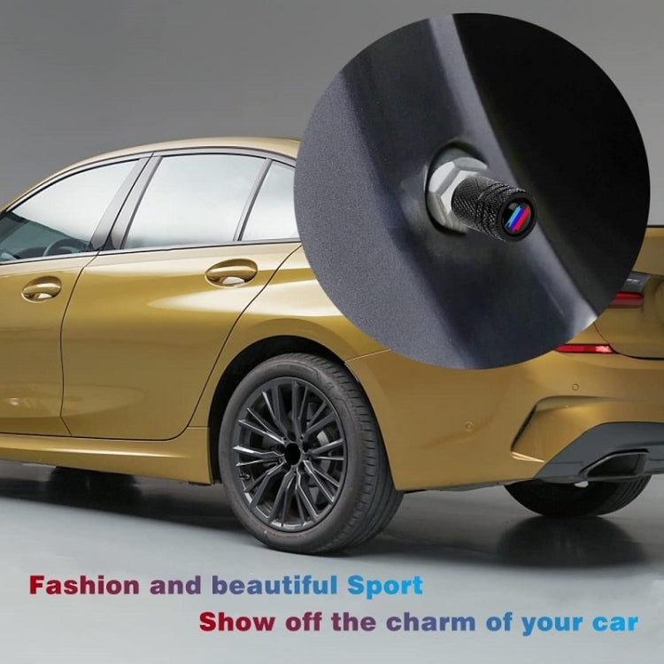 Car wheel with black checkered valve cap and tricolor logo visible