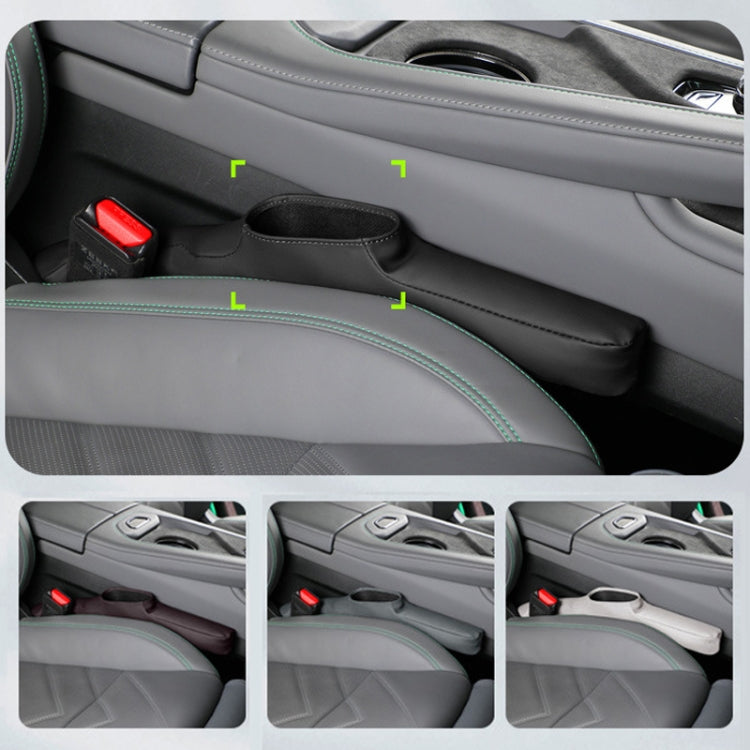 Car seat storage organizer gap filler pair, black long inserts with stitched edge trim.