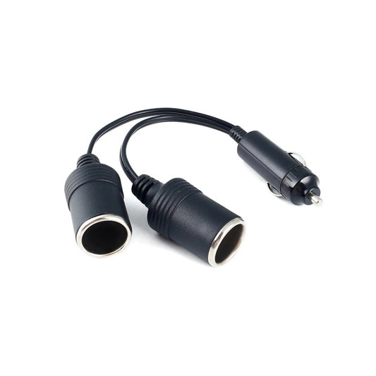 Black car cigarette lighter extension cable with two outlets and split plug cord