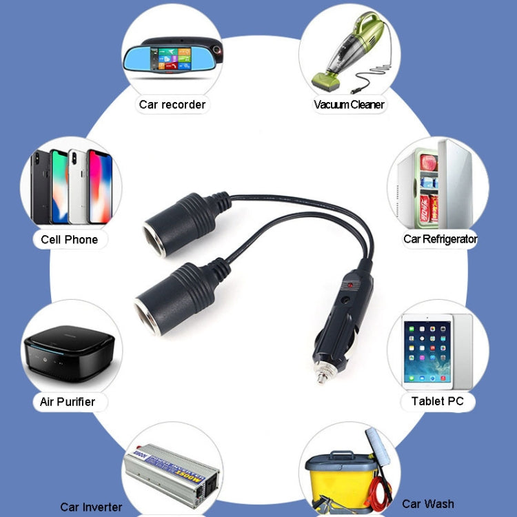 Black car cigarette lighter extension with two sockets and car plug for accessories