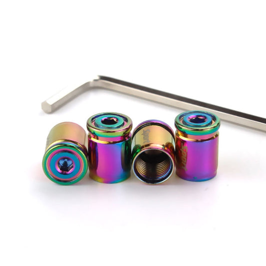 Colorful anti-theft tire valve caps set with metal wrench, four rainbow caps