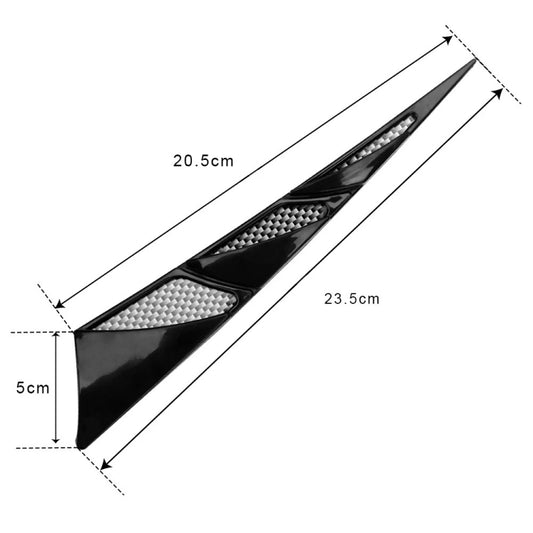 Black shark-gill side air vent fender spoiler with size diagram showing 20.5 cm