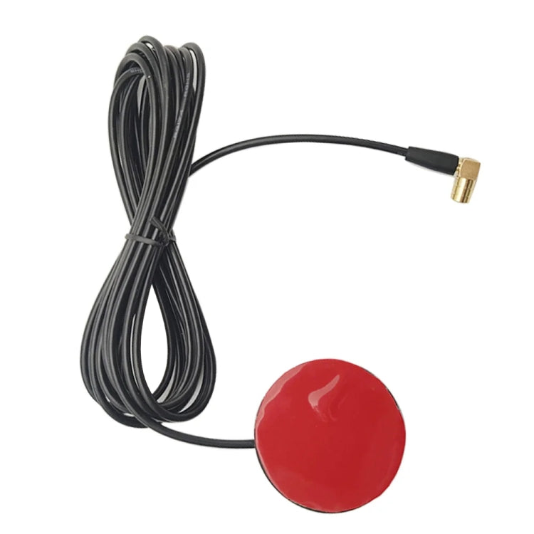 Round red car signal antenna puck with black cable and gold pin connector