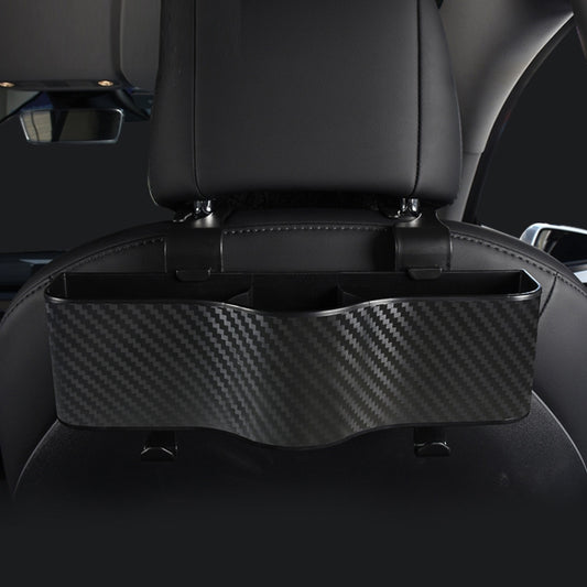 Rear seat hanging storage box with carbon-fiber texture and open cup holder
