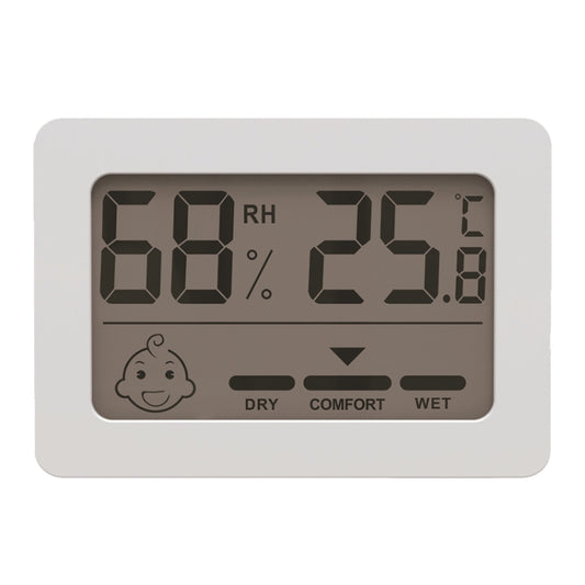 White rectangular indoor temperature and humidity meter with LCD showing RH 60% and 23°C