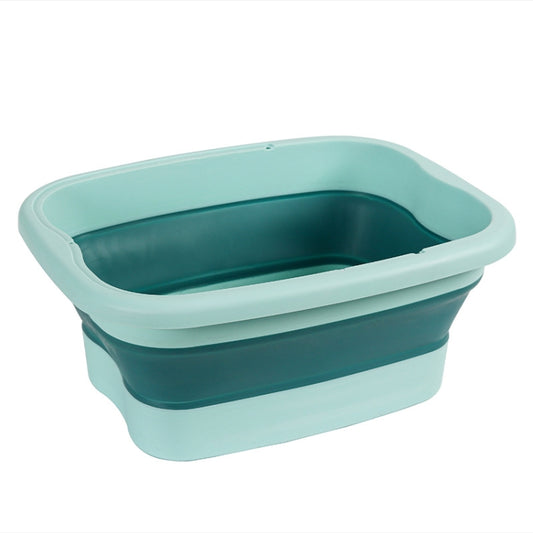Green foldable foot bath bucket with open top and built-in foot soak basin