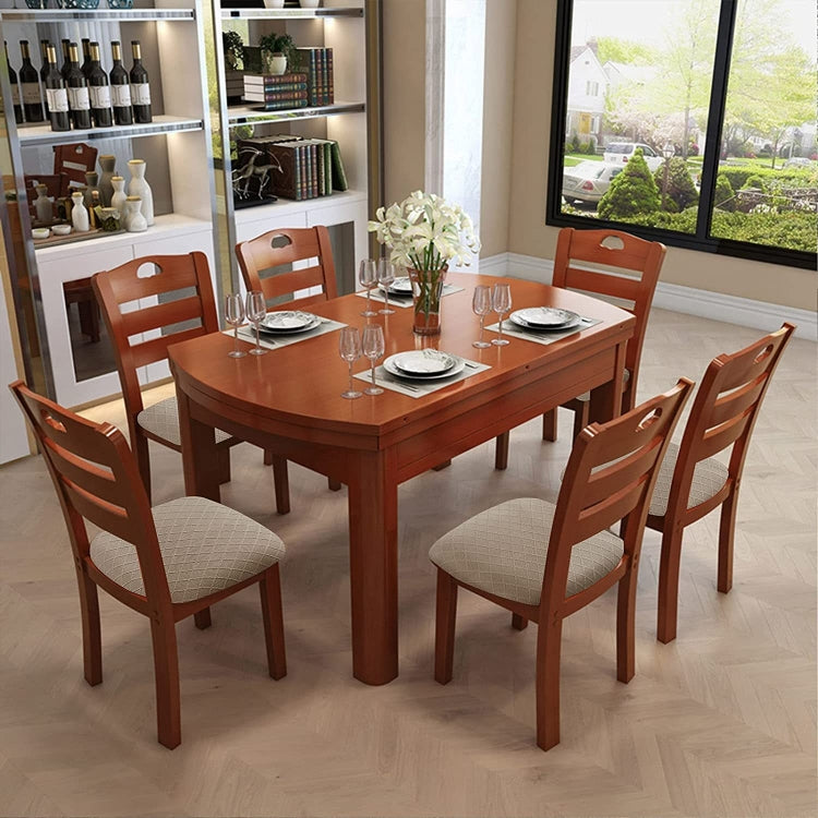 Set of light beige chair seat cushion covers on dining chairs