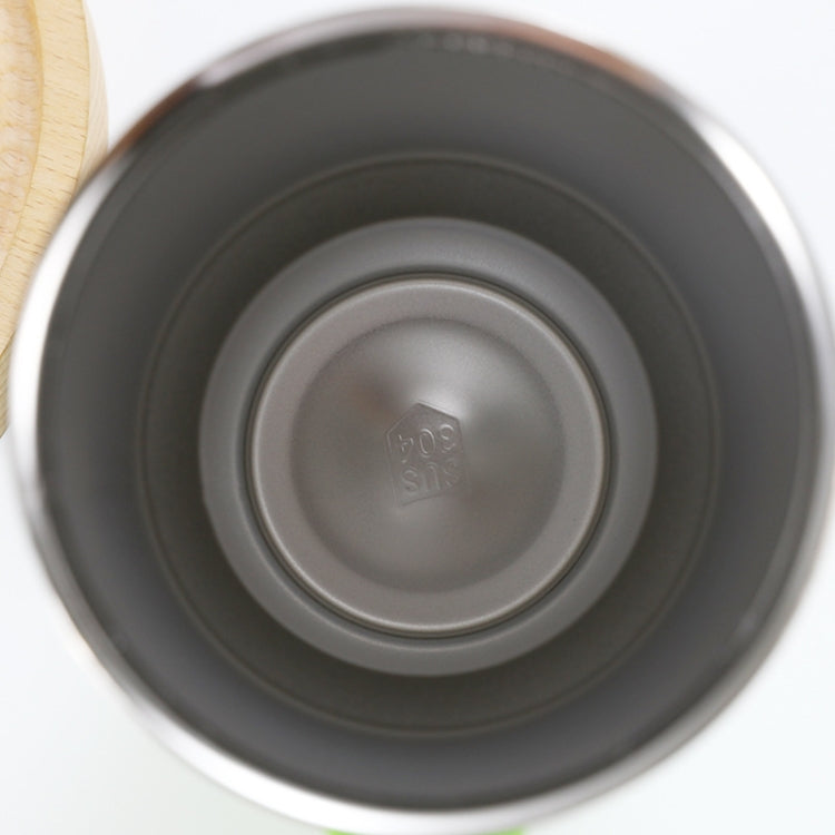 Inside view of double-wall vacuum thermos cup bottom with stainless steel base