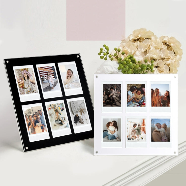 Black and white 6-photo grid magnet photo frames holding printed photos