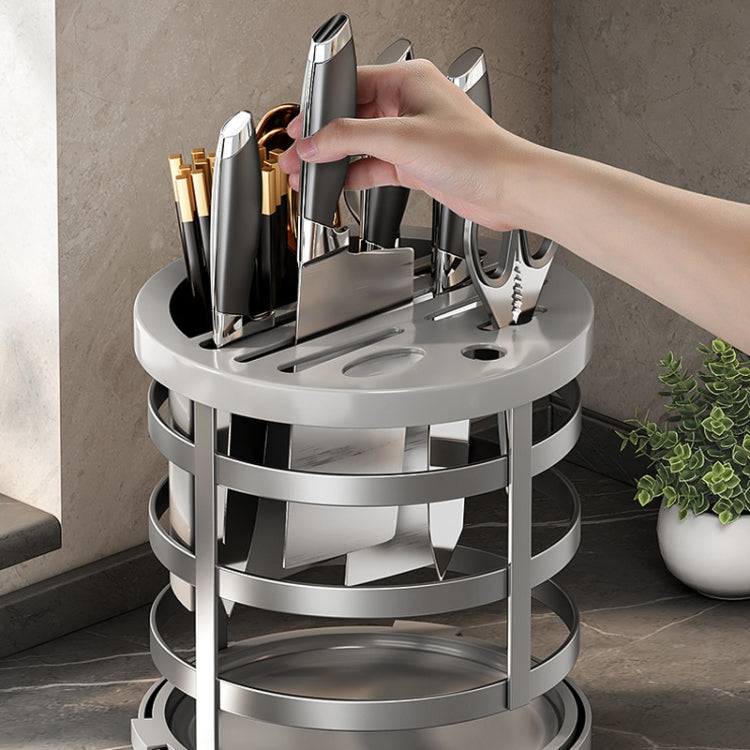 Stainless steel rotating knife rack cylinder with knife handles stored upright