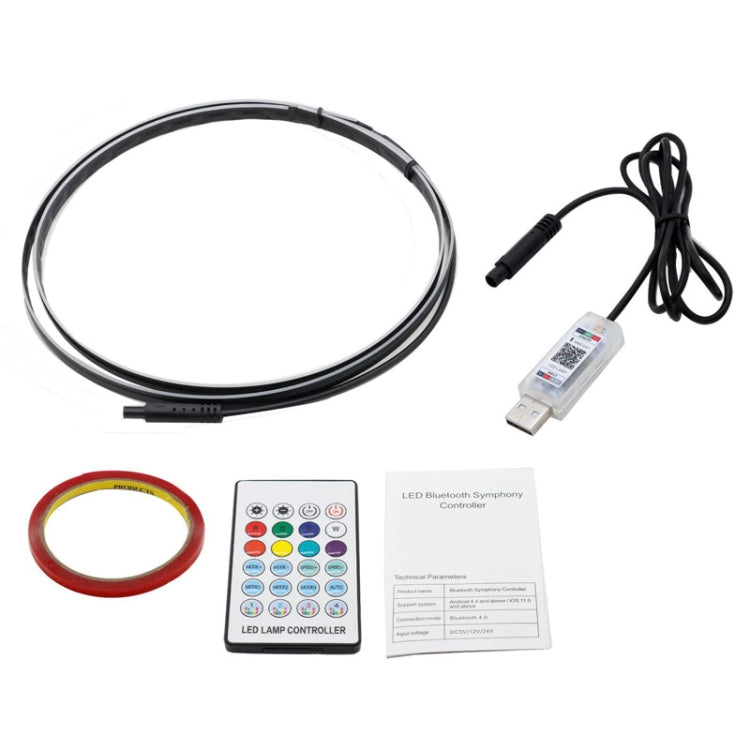 Fiber optic RGB ambient lamp kit: light cable ring, LED controller, remote, power adapter