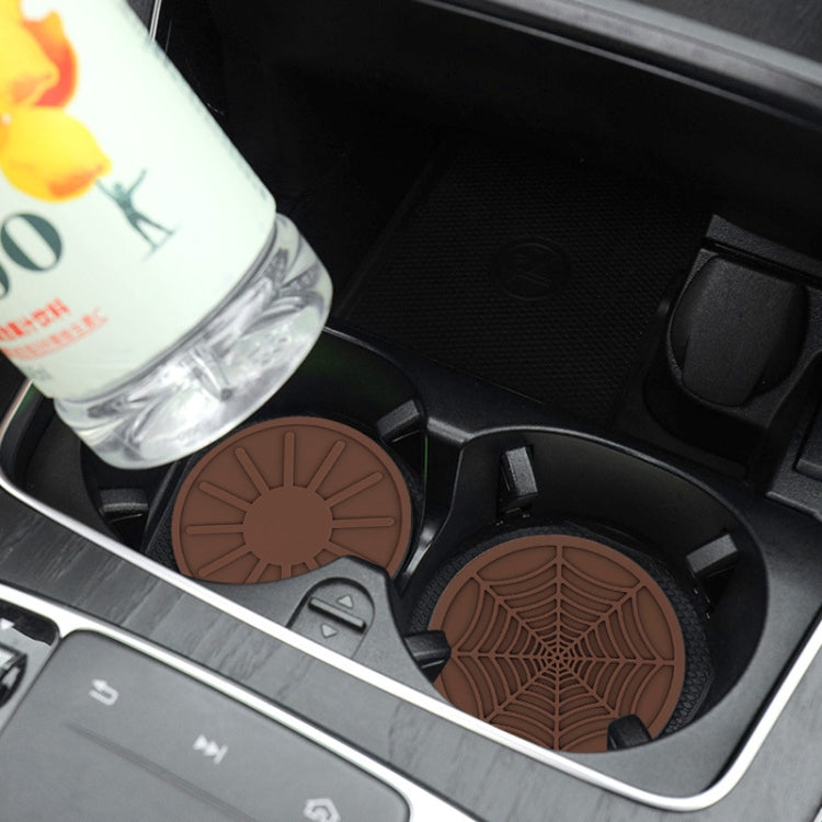 Car interior storage with brown silicone anti-slip coasters in cup holders