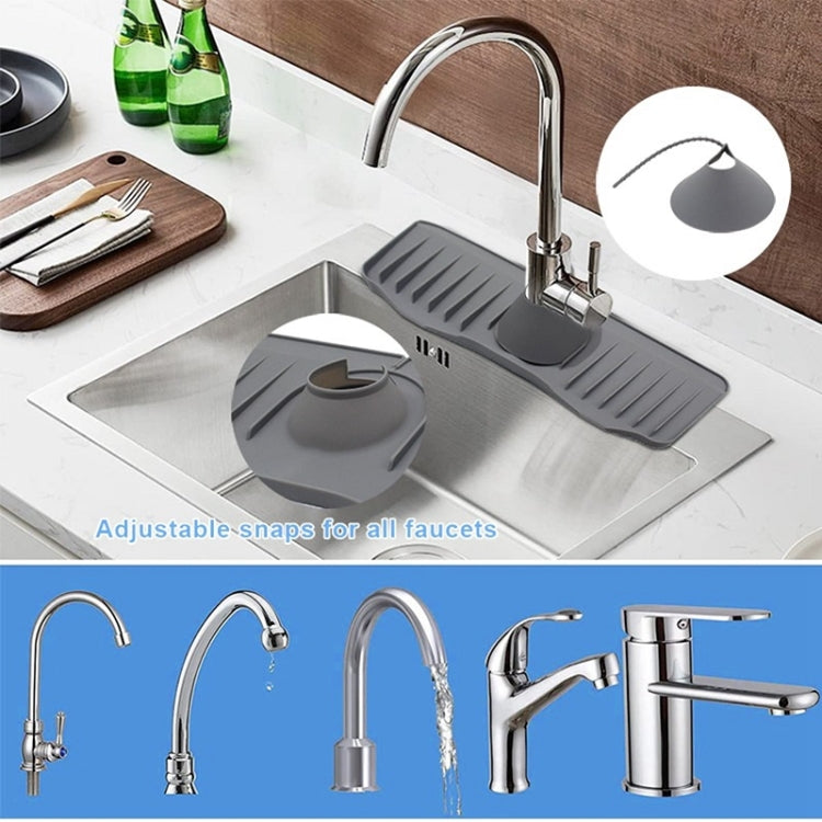 Grey silicone faucet anti-splash drain mat with fitted opening and slotted surface