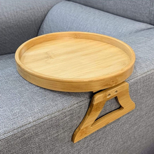 25cm Foldable Sofa Round Tray Home Couch Armrest Pallet, Pine Wood, Bamboo