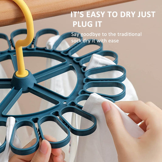 360 Degree Rotatable Sock Hanger With 20 Clips Round Laundry Drying Rack