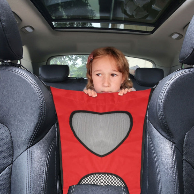 Red car rear pet barrier bag with gray heart panel and lower mesh window