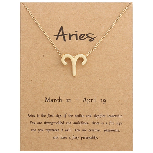 Aries golden zodiac pendant short chain necklace with link chain
