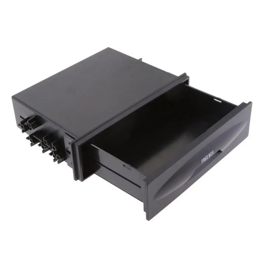 Car cup holder storage box with open compartment and side cup holders, dark gray