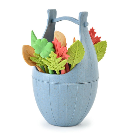 Mini Wheat Fiber Material Tableware Set Snack Dessert Forks, 16pcs Fruit Forks + 1pc Barrel
