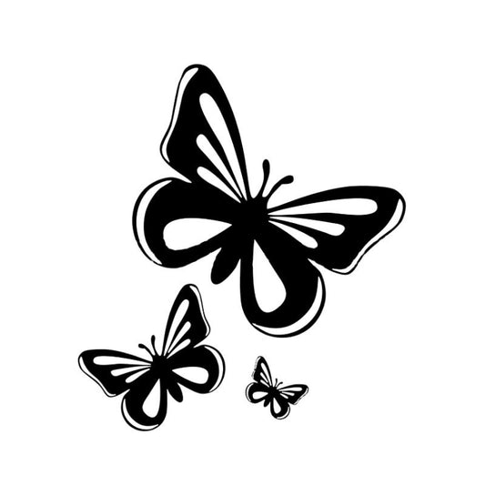 Black butterfly decal sticker set with three hollow-style butterfly shapes
