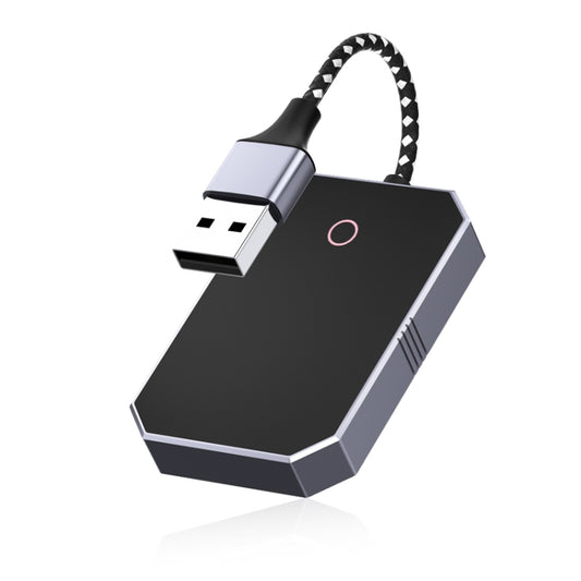 Car wireless adapter box with braided USB plug and magenta indicator