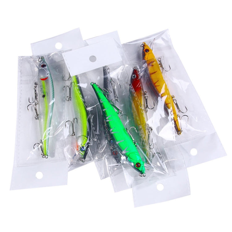6-piece minnow lure set in clear sealed bags, green, orange, and silver lures