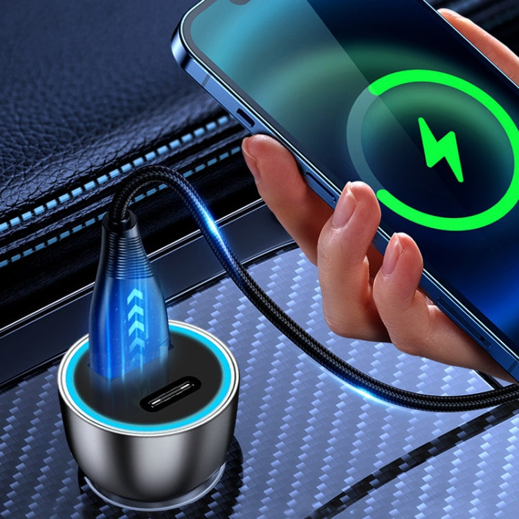 Car dual-port fast charger in cigarette lighter, blue power ring with phone charging