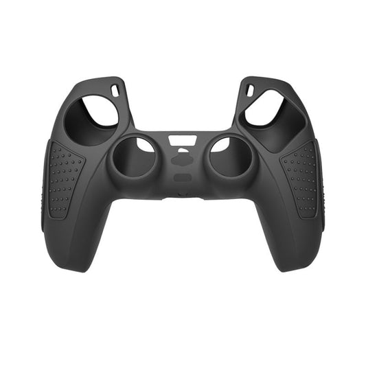 Black silicone protective case for PS5 DualSense controller with cutouts and grip texture.