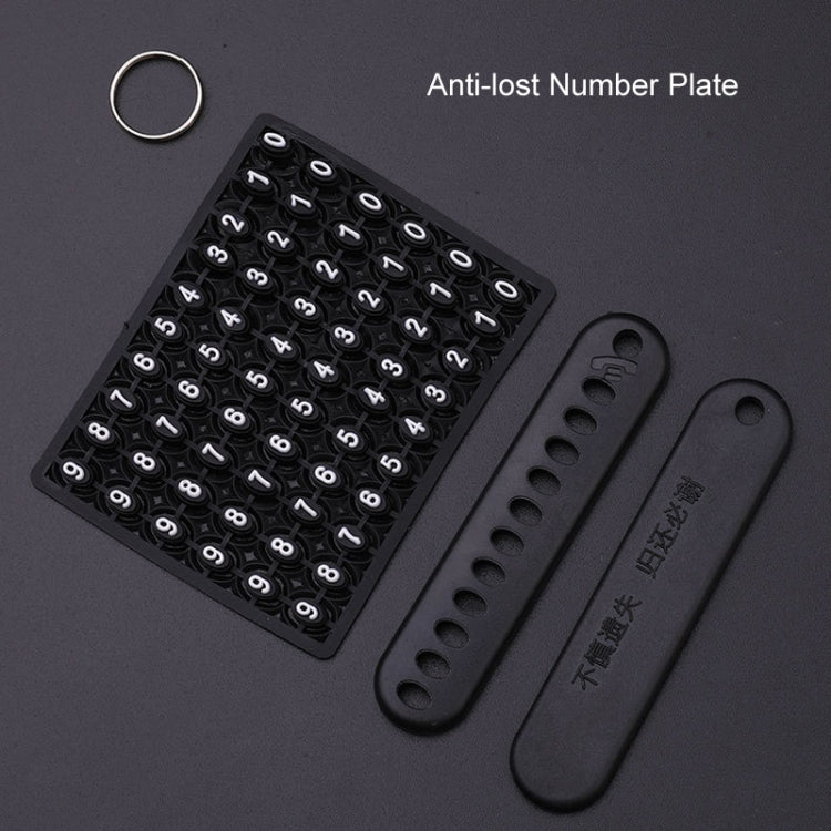 Black anti-lost number plate straps and key ring for attaching to a car key