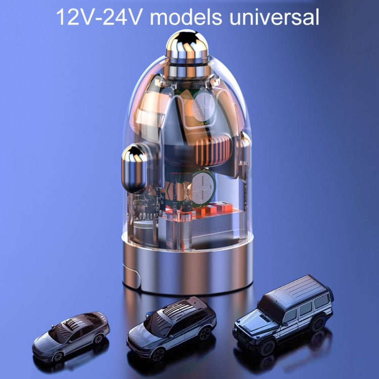 Mini dual-port car cigarette lighter charger, 120W with clear protective housing