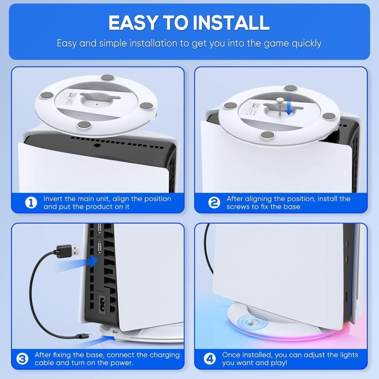 Vertical cooling base holder installation steps for a game console on the base
