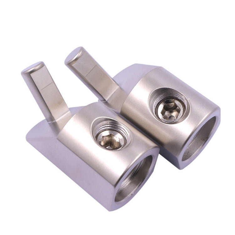 Metal car audio amplifier power terminal block pair with circular screw terminals and clamp bars