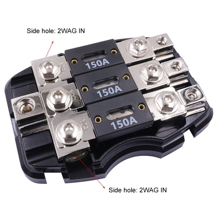 Car audio power fuse holder with two side input ports and multiple screw terminals