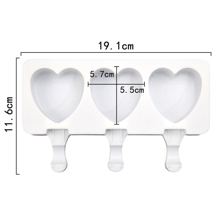 3 Grids Heart Shape Ice Cream Model DIY Pudding Mold Without Stick, 3 Grids Heart