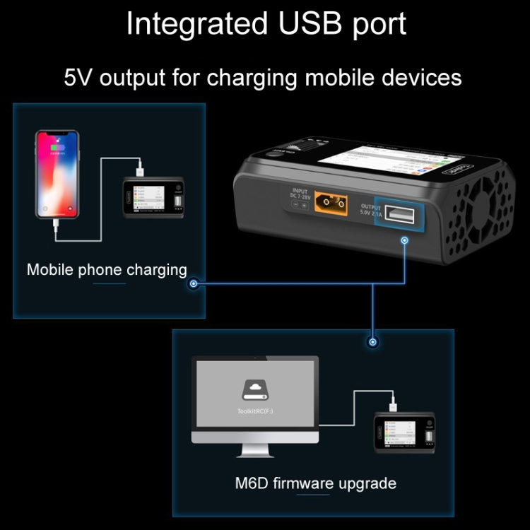 LiPo balance charger with integrated USB port for charging mobile devices