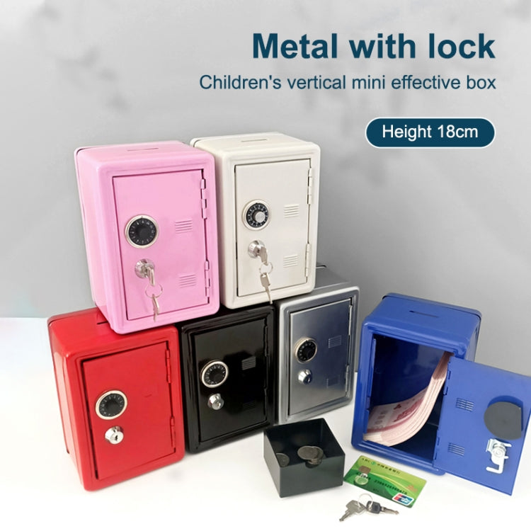 Set of lockable mini money boxes in pink, white, red, black, and blue