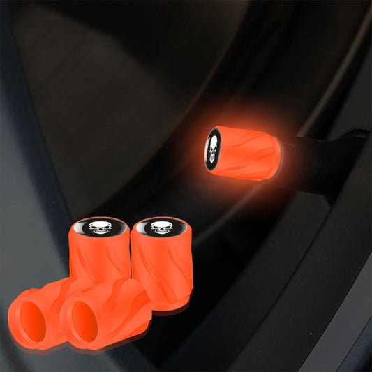 4pcs /Set Luminous Car Motorcycle Tire Modified Valve Cap, Orange Red White Skull, Orange Red Black Flag, Orange Red Red Skull, Orange Red Sports Car, Pink White Skull, Pink Black Flag, Pink Red Skull, Pink Sports Car, Yellow White Skull