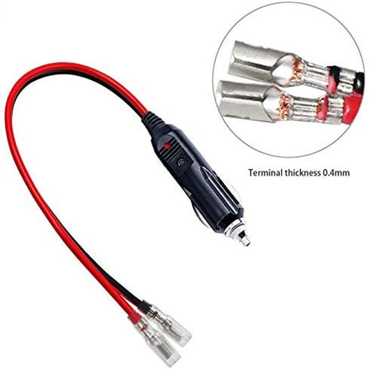 Fused cigarette lighter plug with red/black leads and transparent fuse connector ends