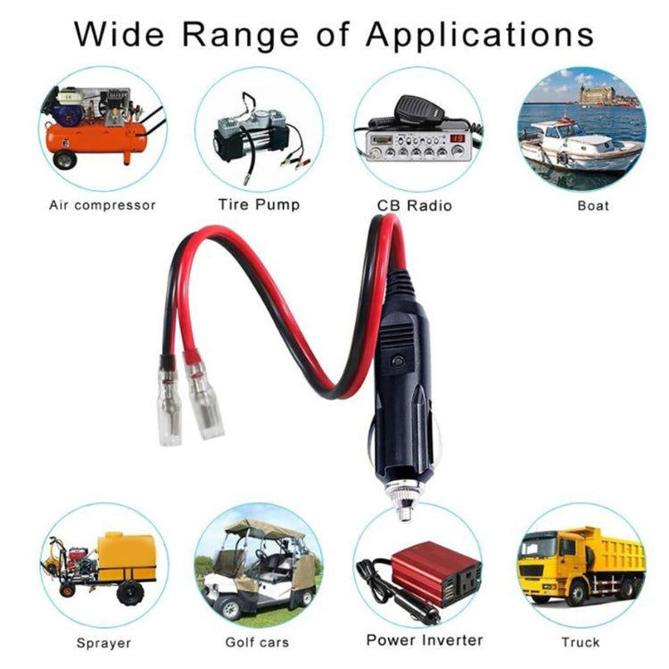 Fused cigarette lighter plug with red/black cable leads and transparent fuse connectors